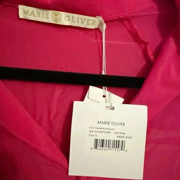 NWT MARIE OLIVER Felix 100% Silk Blouse Rogue, Fuchsia Bow Button down, Sz Small - Picture 13 of 15